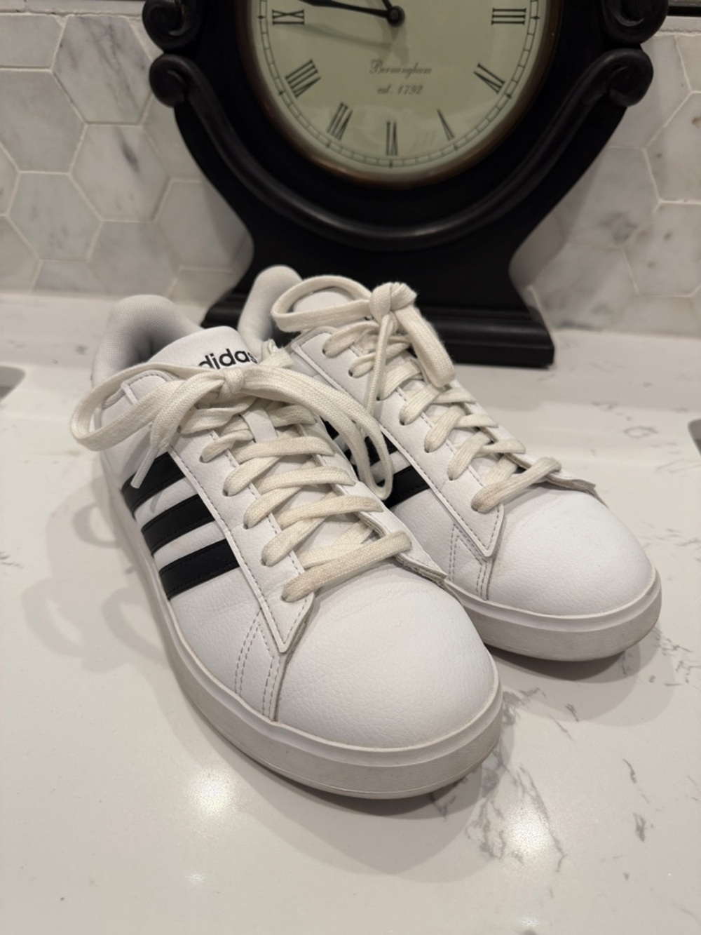 adidas White Sneakers with Black Stripes Low-Top